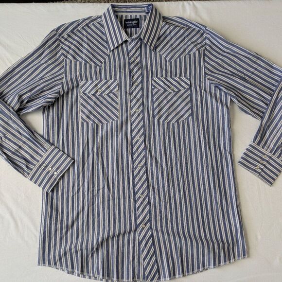 Wrangler 90s Pearl Snap Striped Long Sleeve Button Down Western Shirt 18x36 Long - Picture 1 of 11